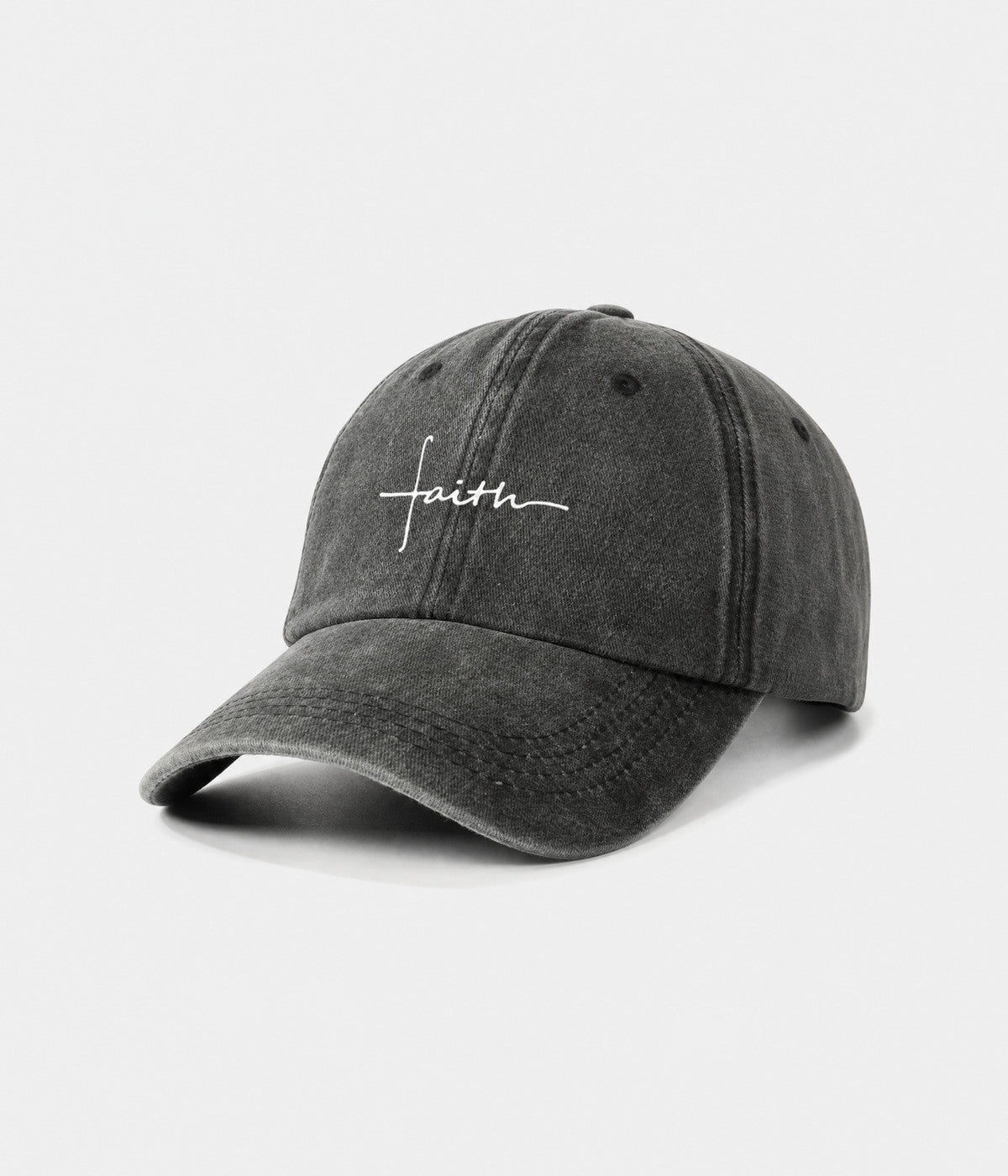 FAITH. washed cotton cap in BLACK, side view