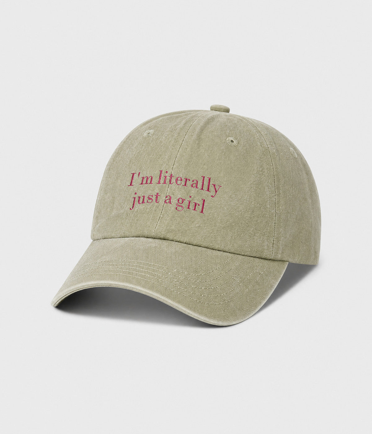I'M LITERALLY JUST A GIRL. washed cotton cap in KHAKI, side view