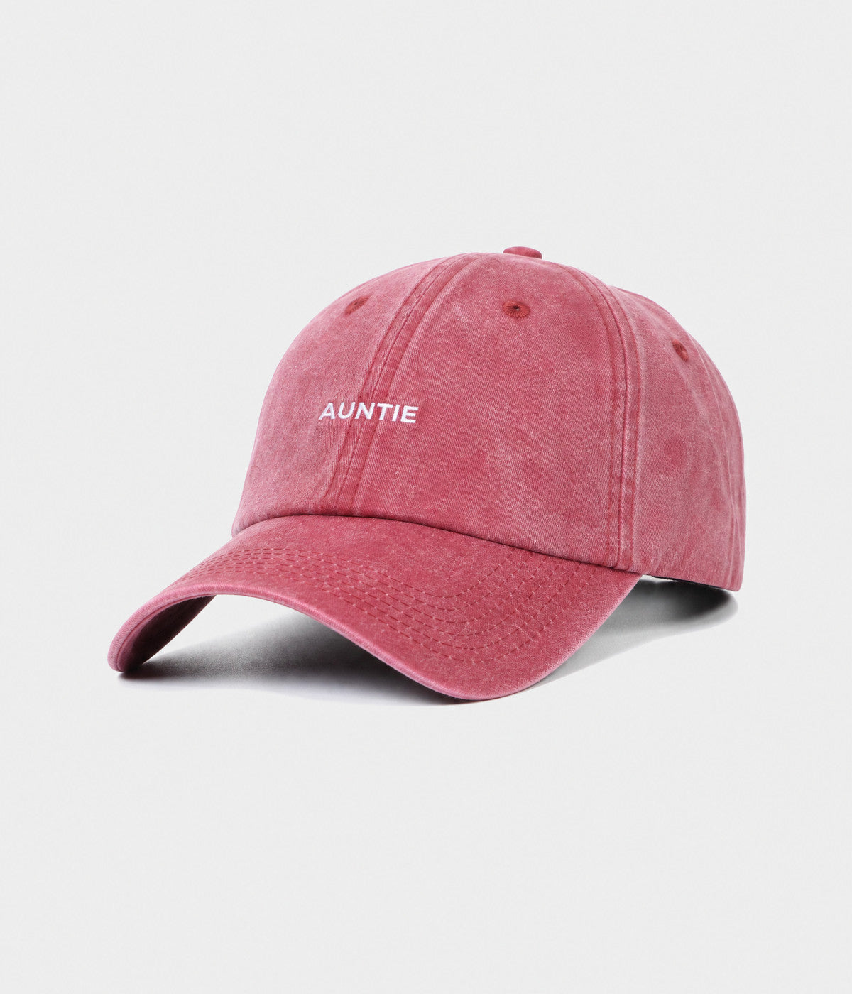 WASHED AUNTIE. washed cotton dad cap in RED, side view