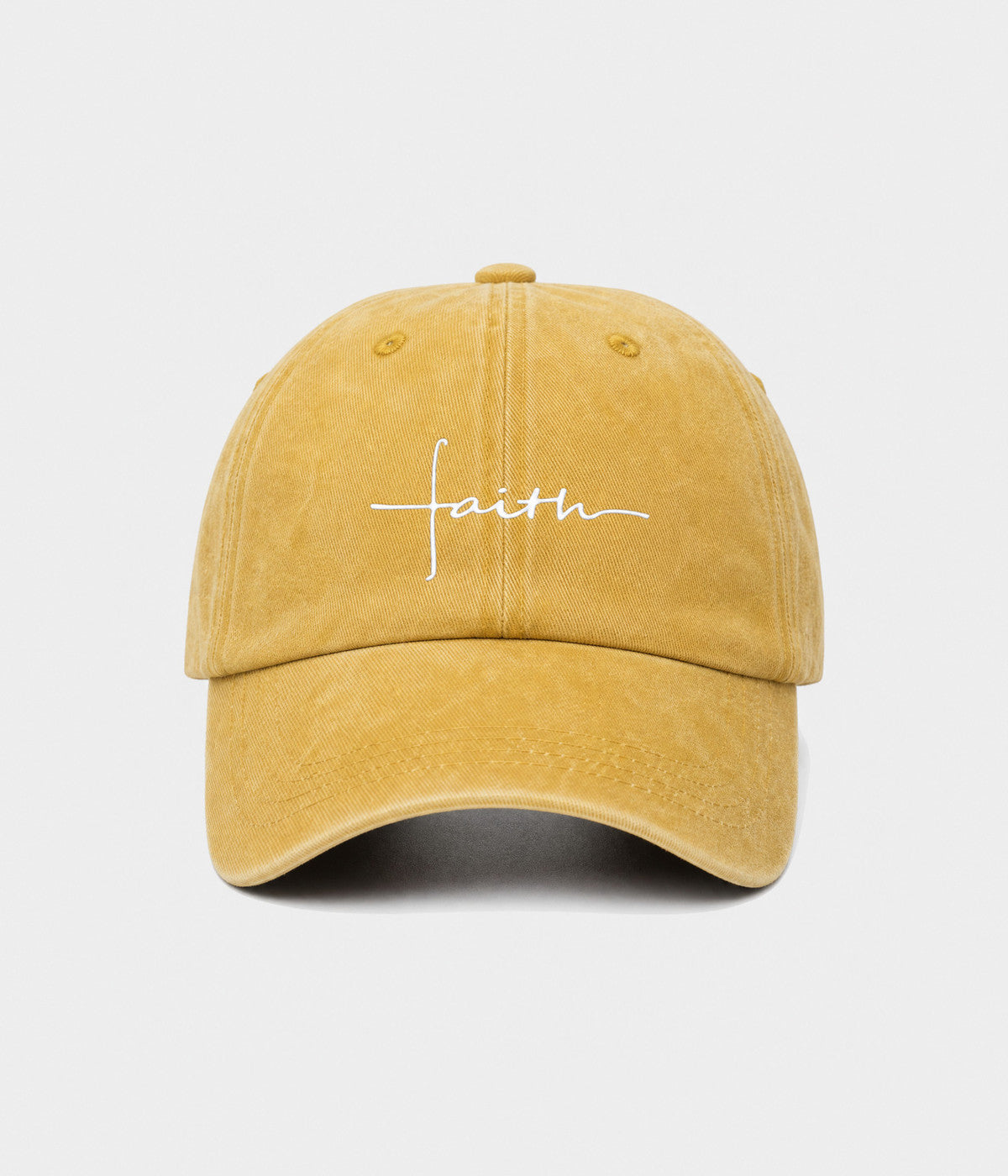 FAITH. washed cotton cap in MUSTARD, front view