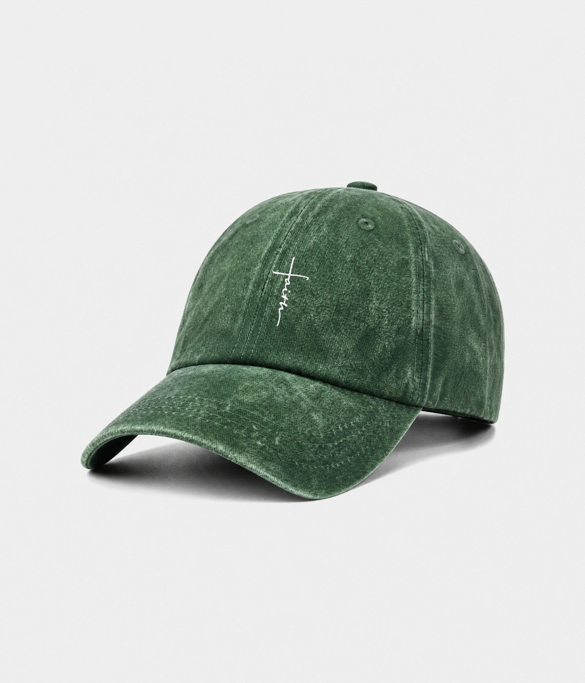FAITH CROSS. washed cotton cap in GREEN, side view