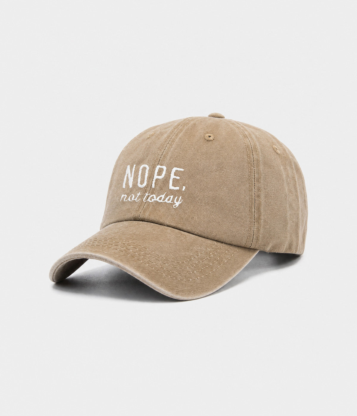 NOPE, NOT TODAY. washed cotton cap in KHAKI, side view