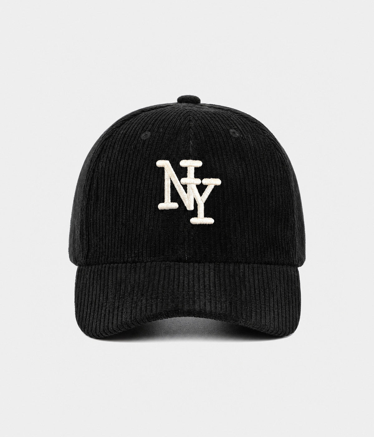 NY CORDUROY. corduroy cap in BLACK, front view