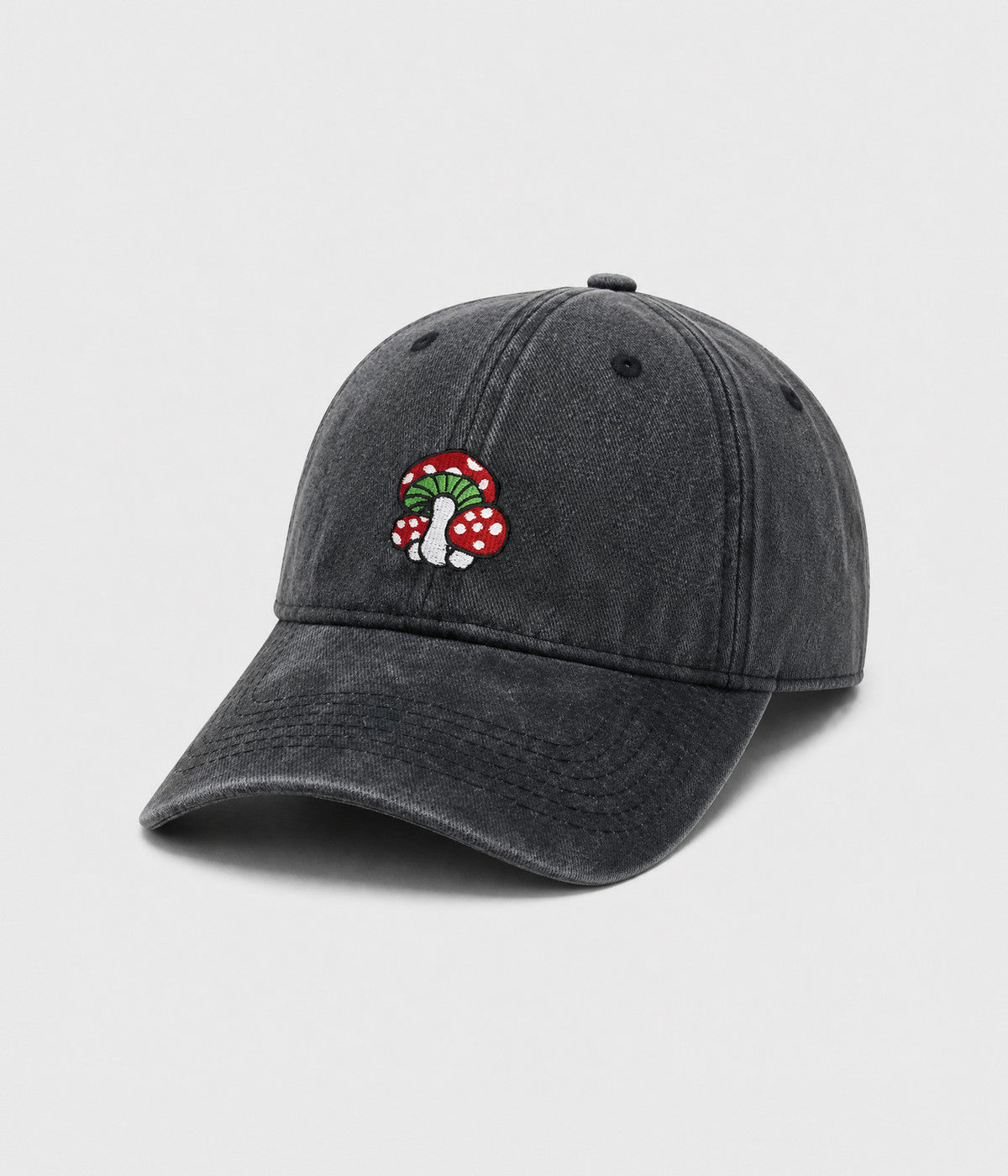 WASHED MUSHROOM. washed cotton cap in BLACK, side view