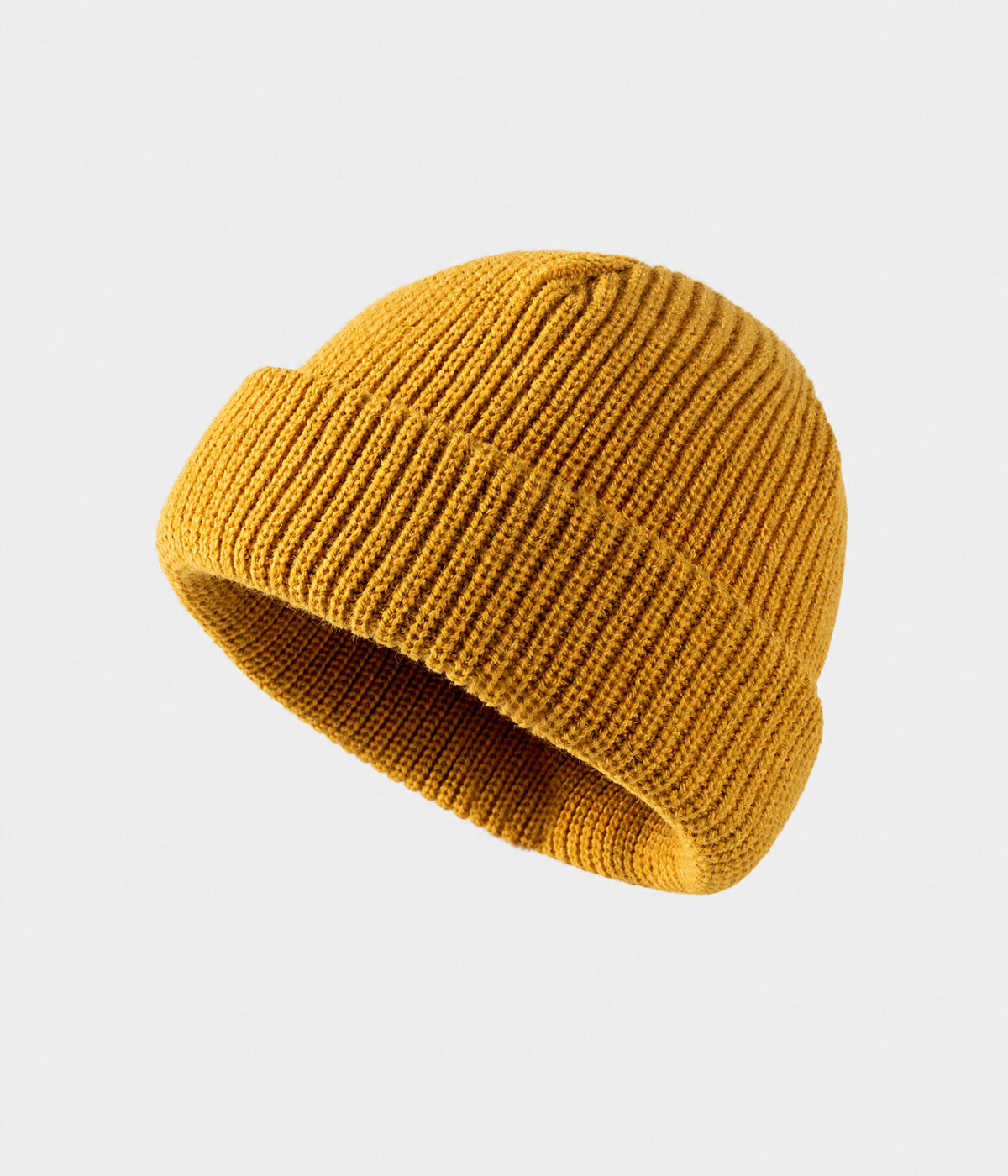 5 PANEL FISHERMAN BEANIE. ribbed knit beanie in YELLOW, front view