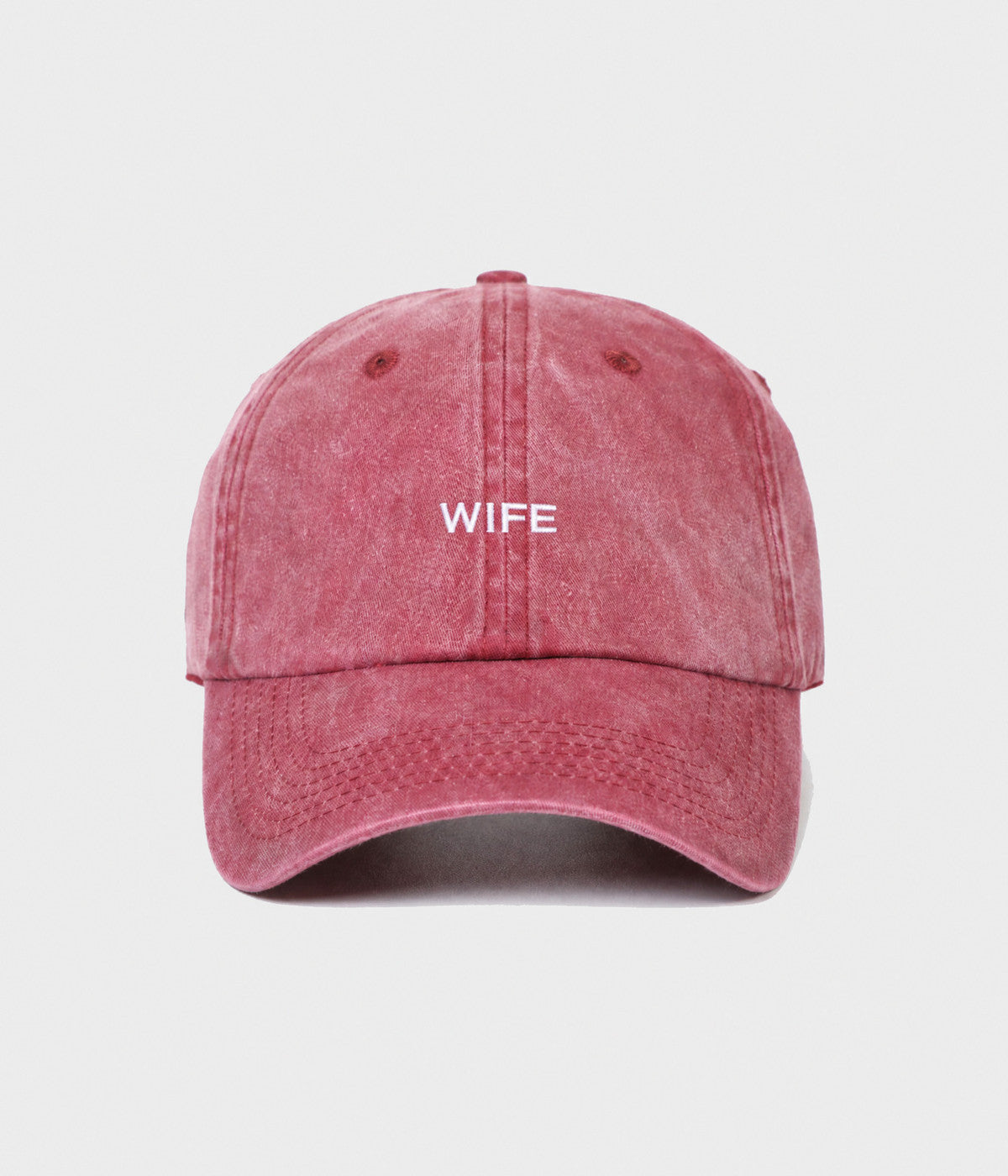 WASHED WIFE. washed cotton dad cap in RED, front view