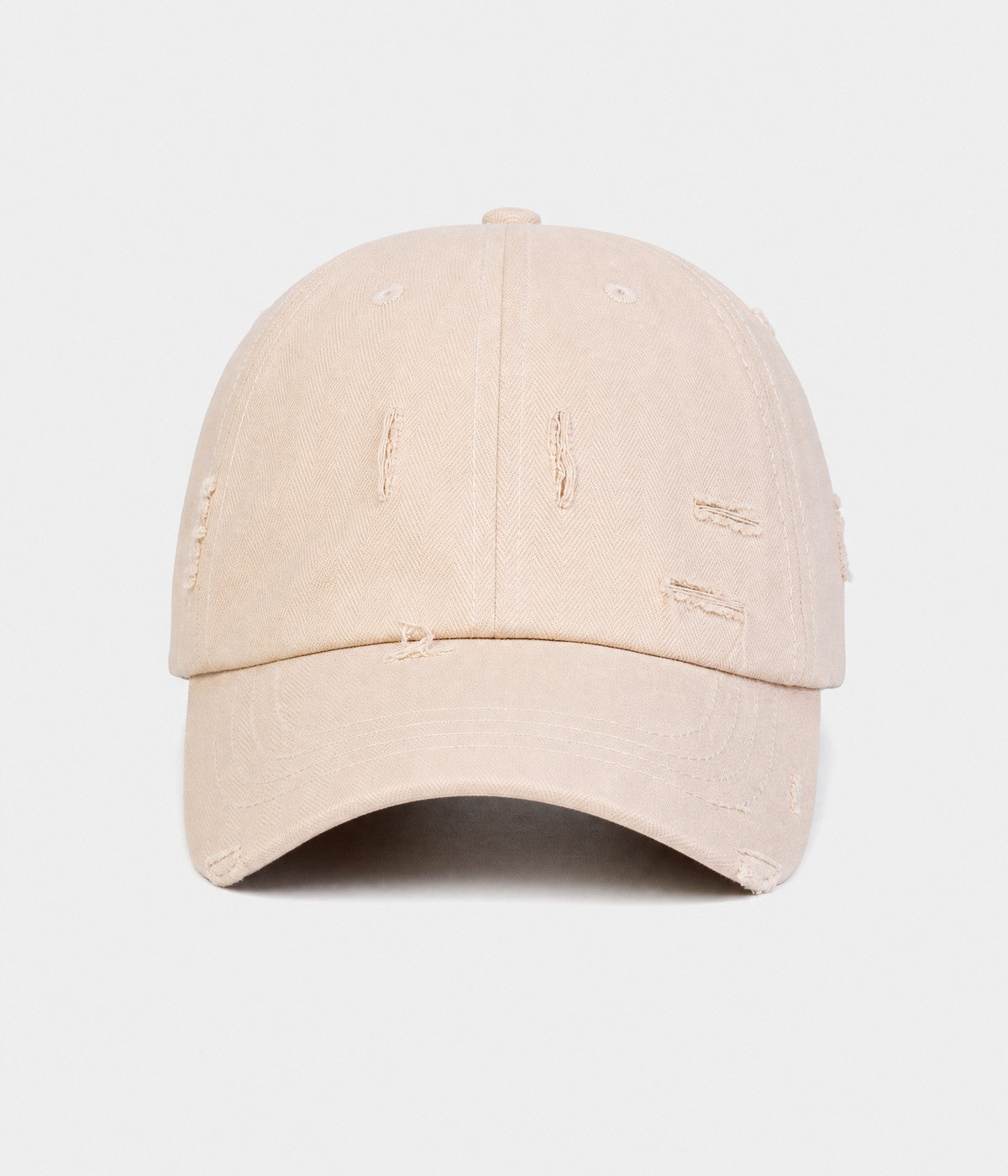 RIPPED COTTON. distressed cotton cap in khaki, front view