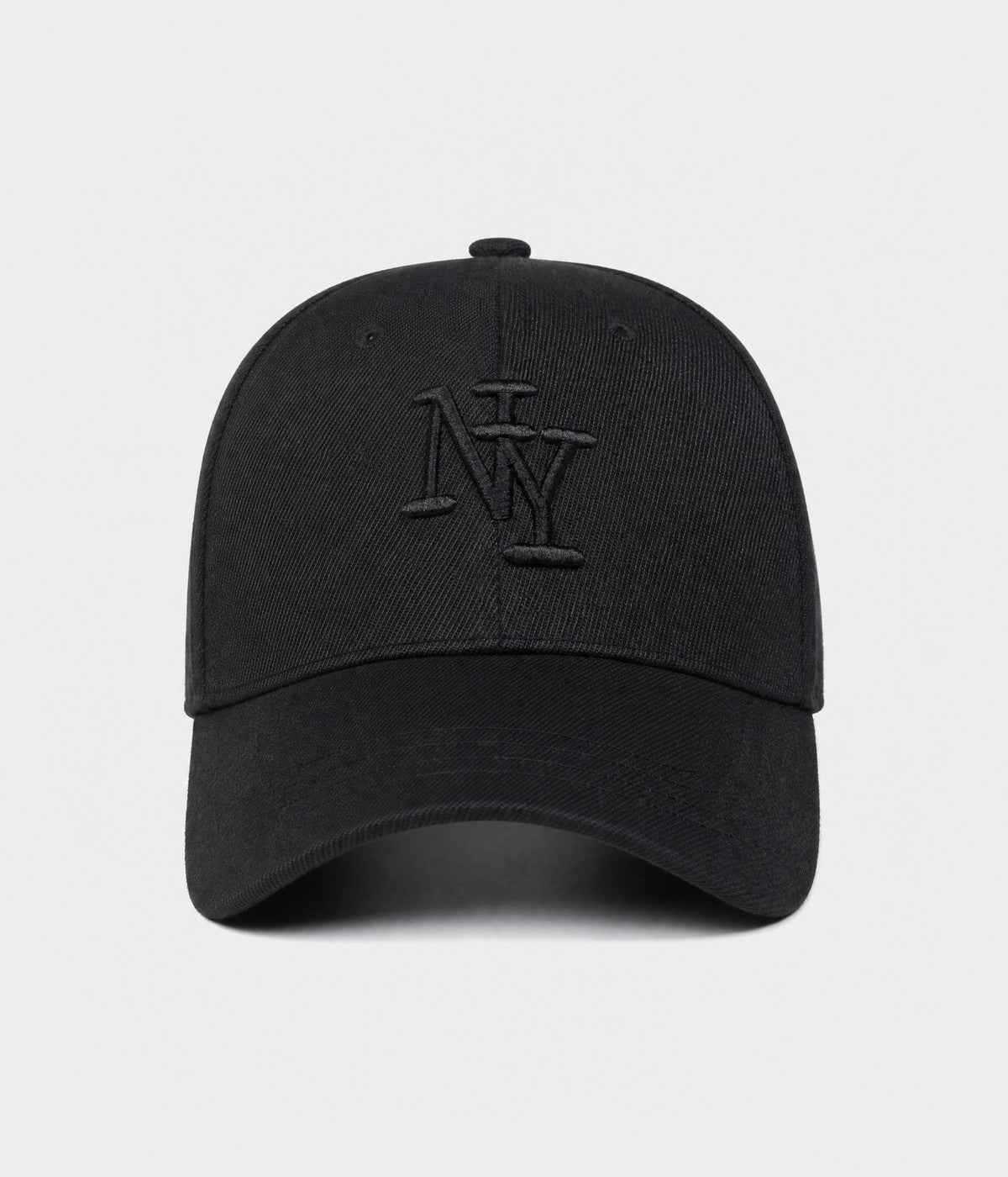 NY MONOGRAM. structured cotton cap in ALL BLACK, front view