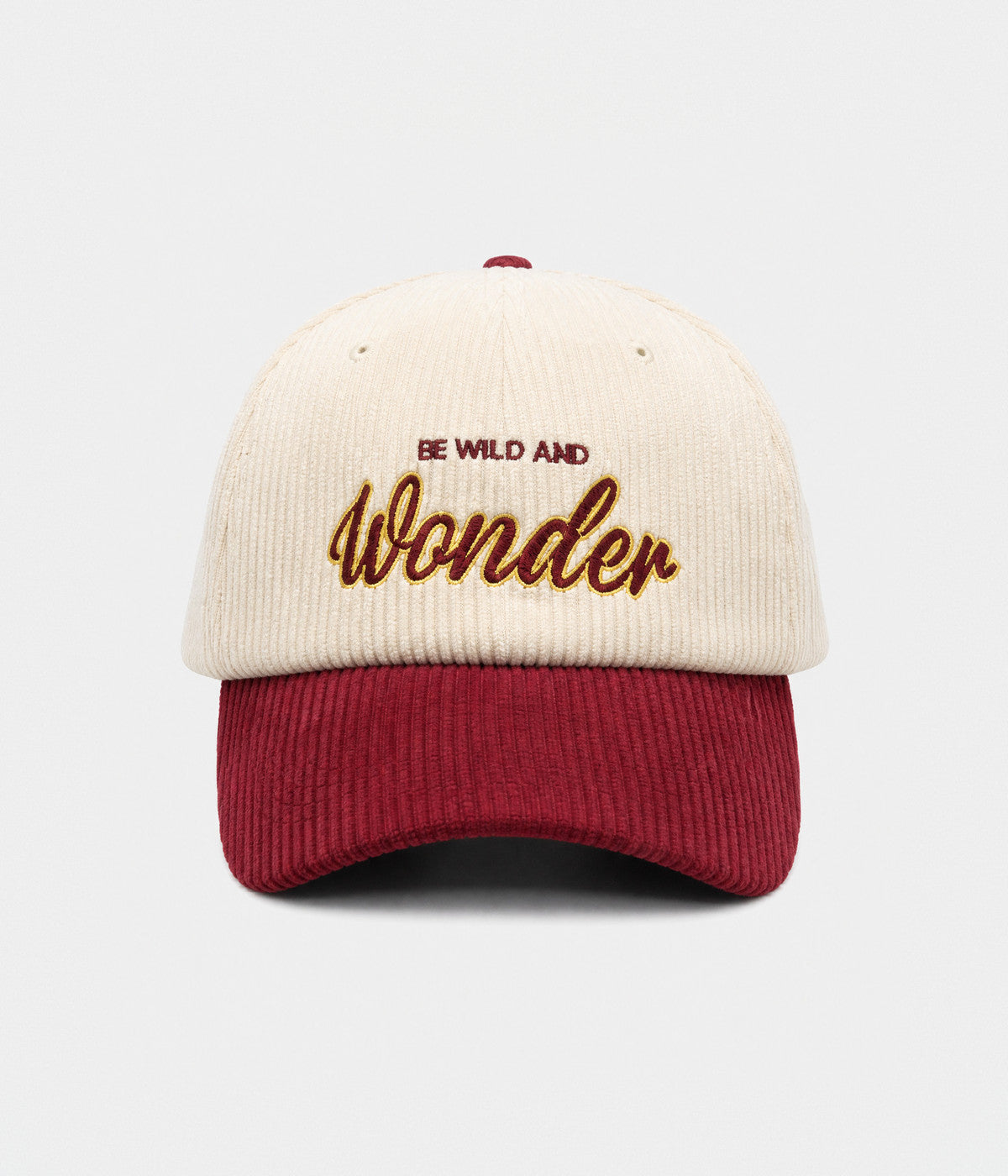 WONDER. corduroy cap in BURGUNDY, front view