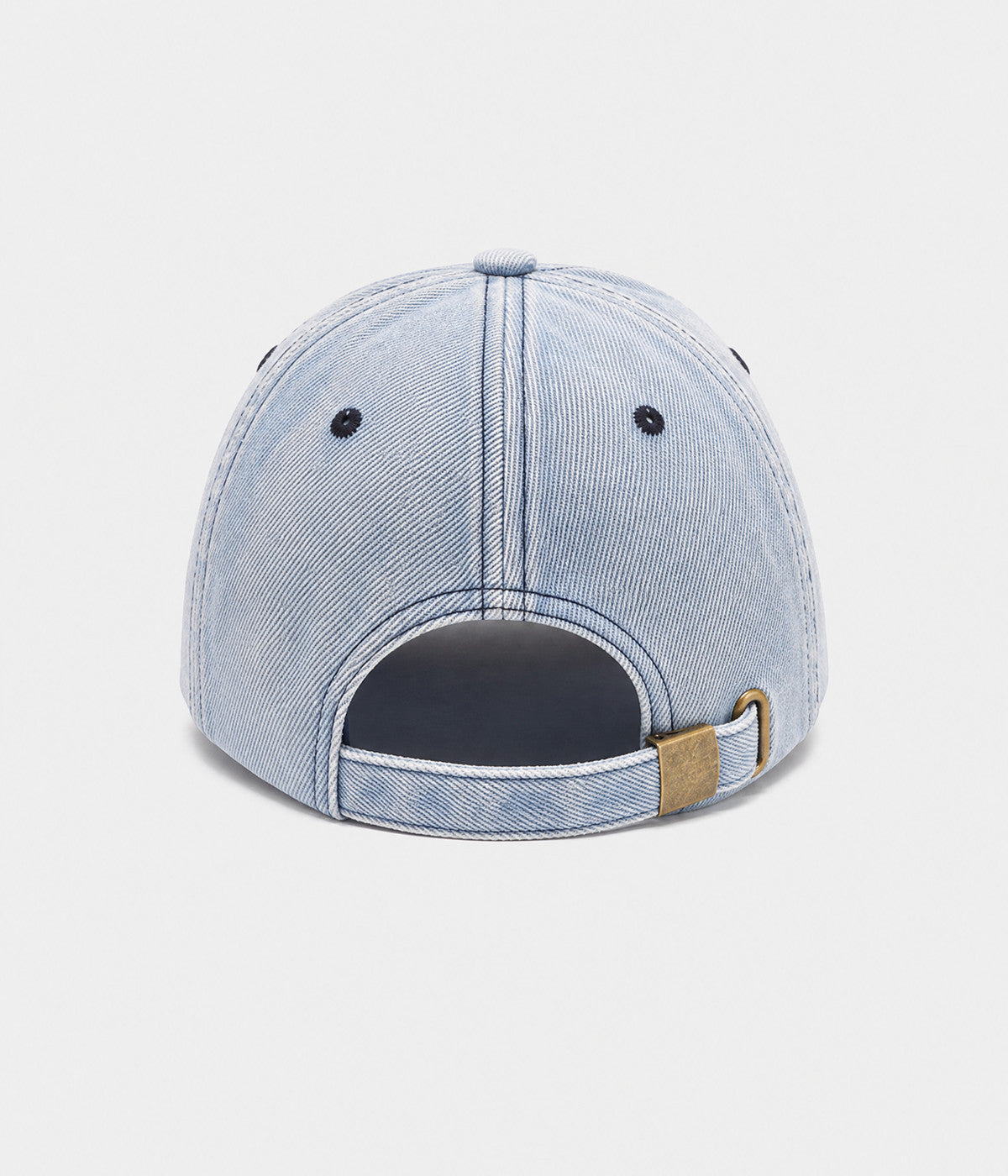 TORN DENIM. washed cotton denim cap in light blue, back view