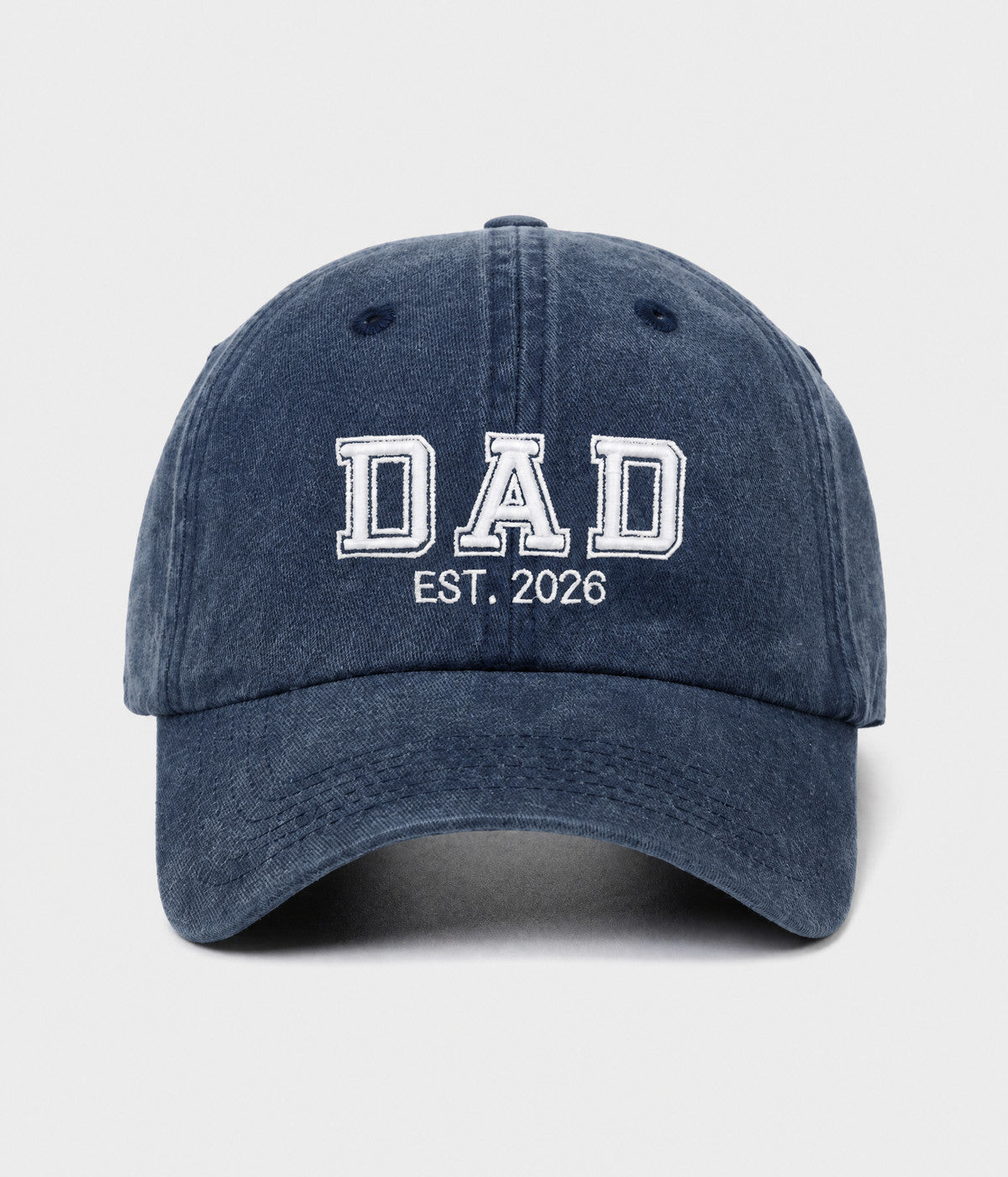 WASHED DAD EST 2026. washed cotton dad cap in NAVY, front view