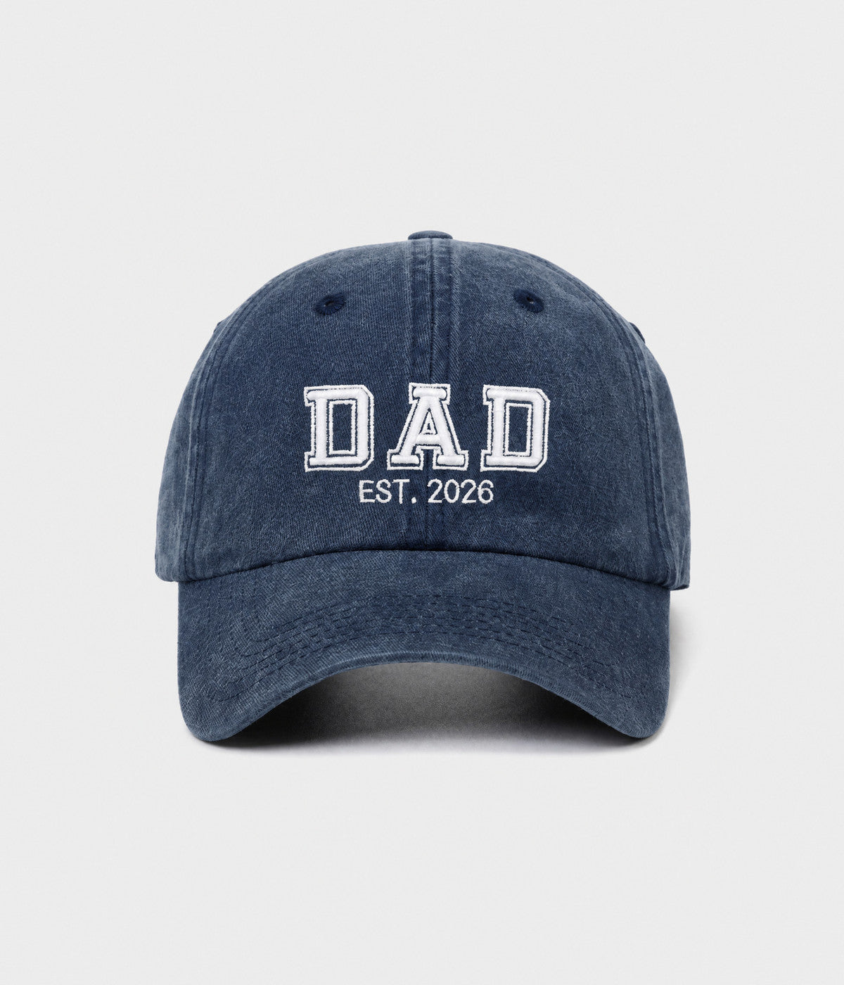 WASHED DAD EST 2026. washed cotton dad cap in NAVY, front view