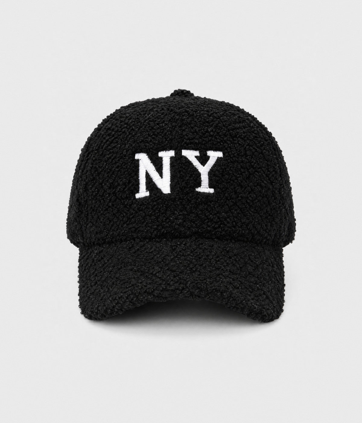 NY TEDDY. teddy plush cap in BLACK, front view
