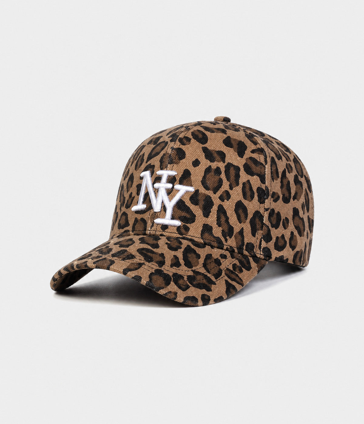 NY LEOPARD. leopard print cotton cap in BROWN, side view