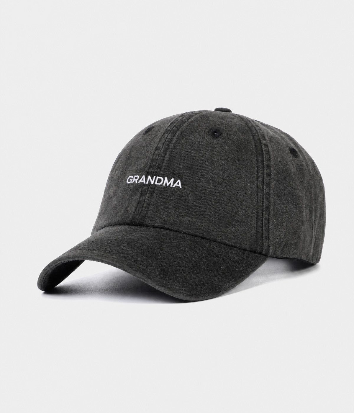WASHED GRANDMA. washed cotton dad cap in BLACK, side view