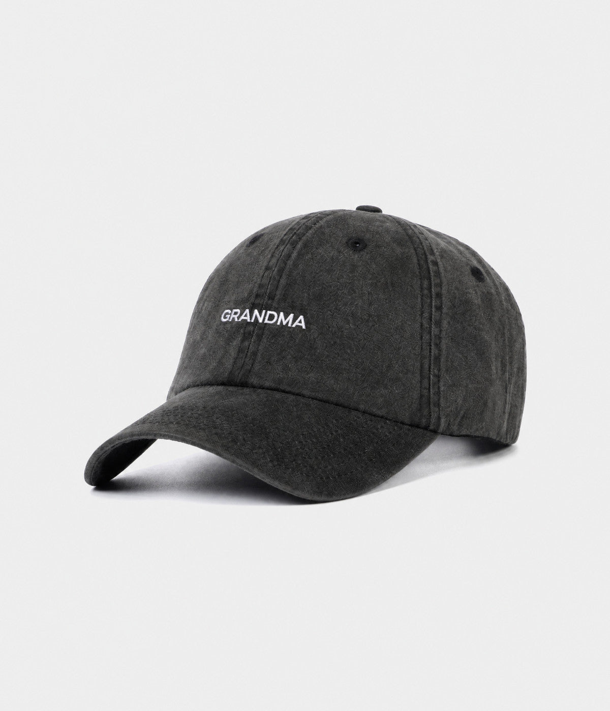 WASHED GRANDMA. washed cotton dad cap in BLACK, side view