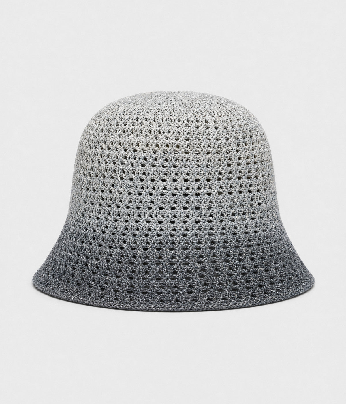 CROCHET BUCKET. open crochet cloche bucket hat in gray, front view