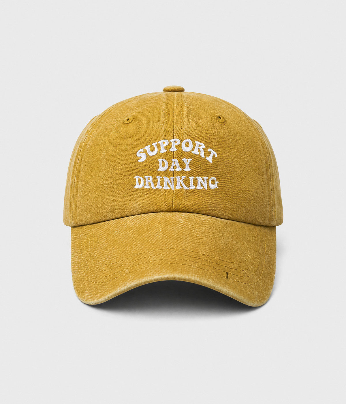 SUPPORT DAY DRINKING. washed cotton cap in YELLOW, front view