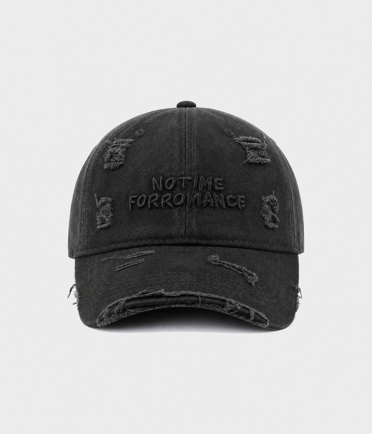 NO TIME FOR ROMANCE. washed cotton cap in BLACK, front view