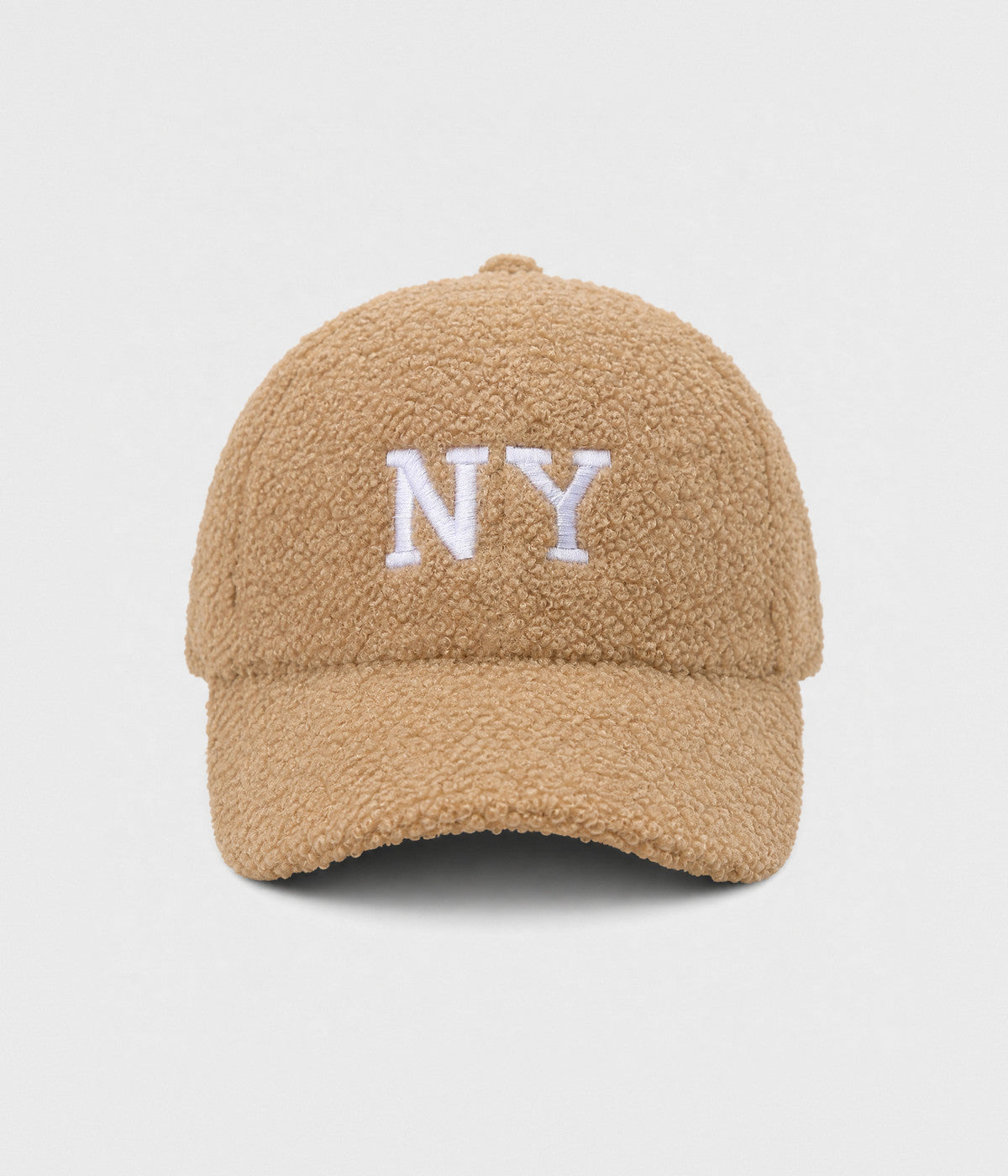NY TEDDY. teddy plush cap in KHAKI, front view