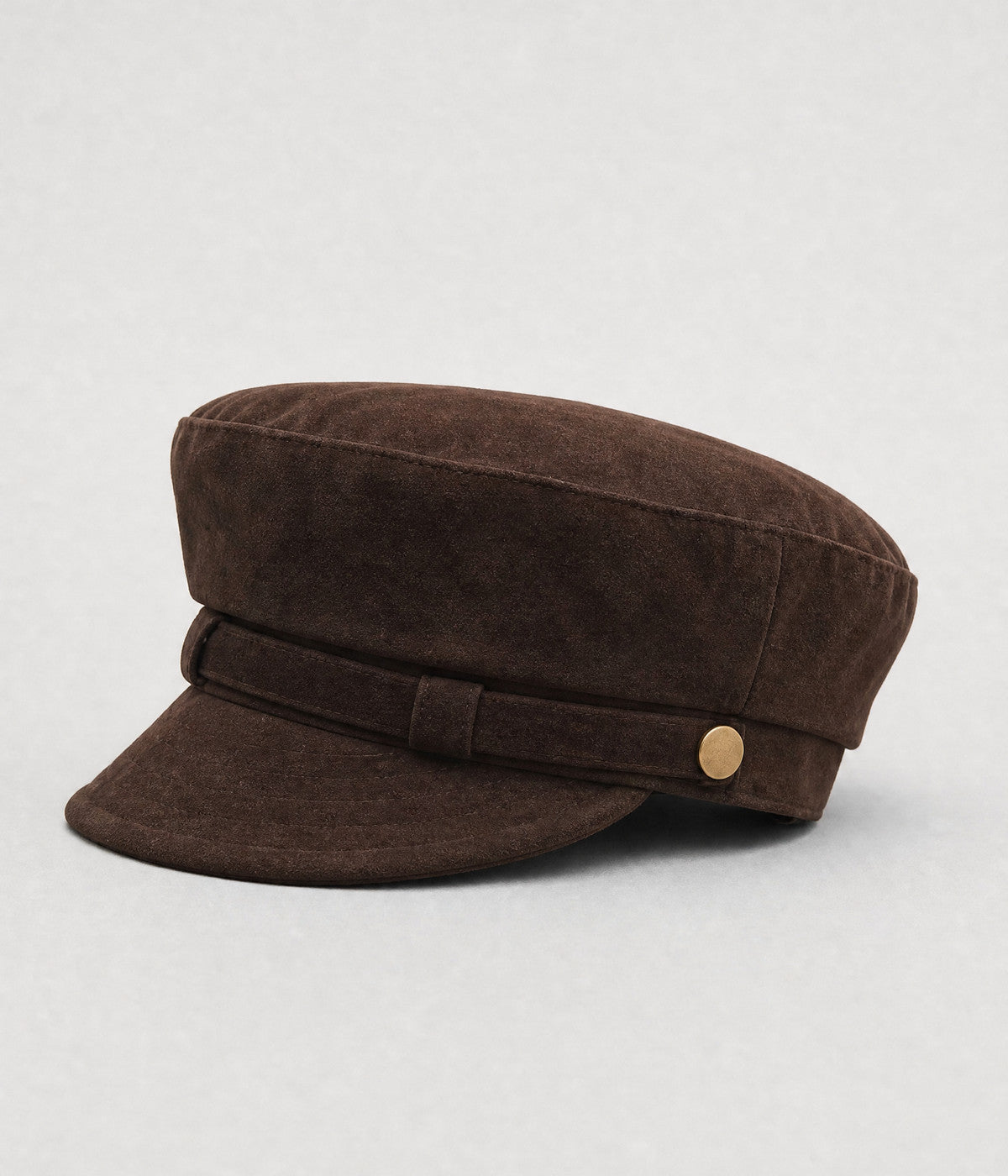 SUEDE SKIPPER. suede skipper cap in DARK BROWN, side view