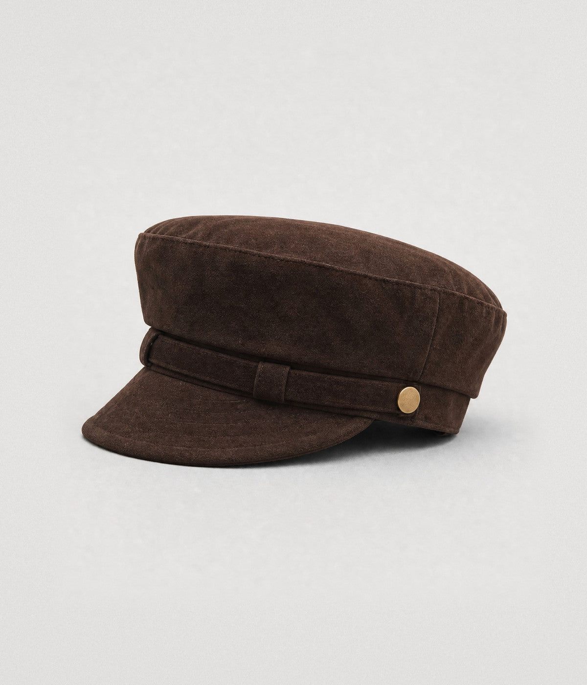 SUEDE SKIPPER. suede skipper cap in DARK BROWN, side view