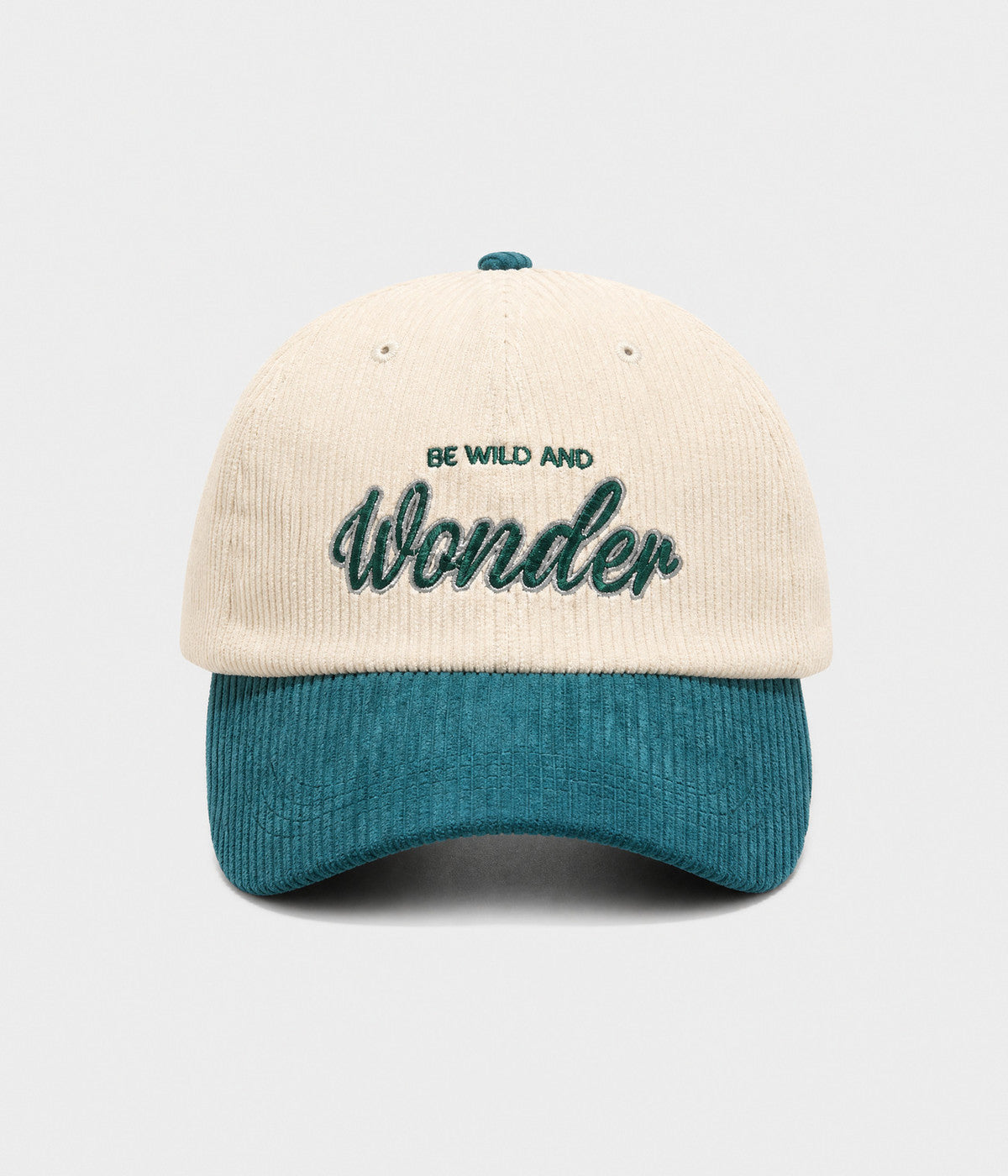WONDER. corduroy cap in TEAL, front view