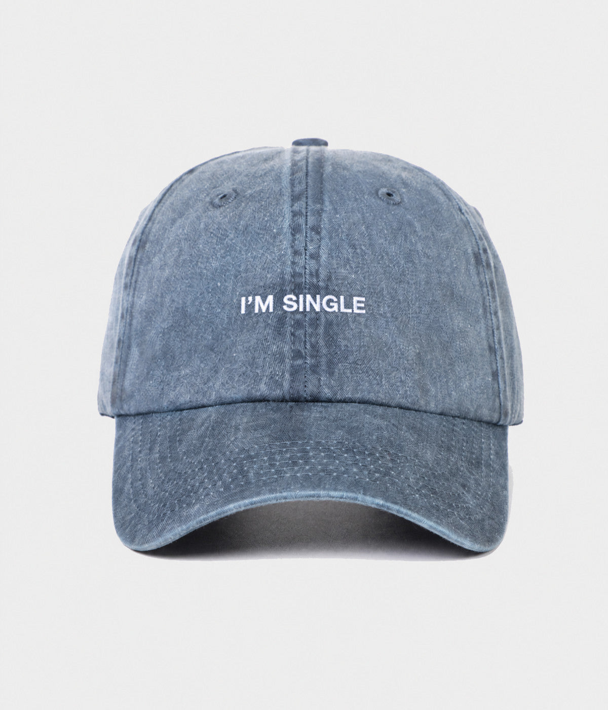 WASHED I'M SINGLE. washed cotton dad cap in NAVY, front view