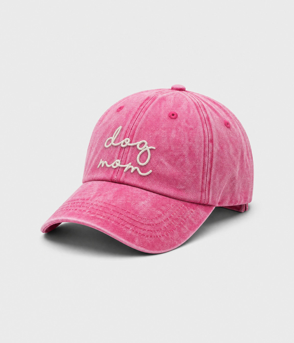 DOG MOM. washed cotton cap in ROSE, side view
