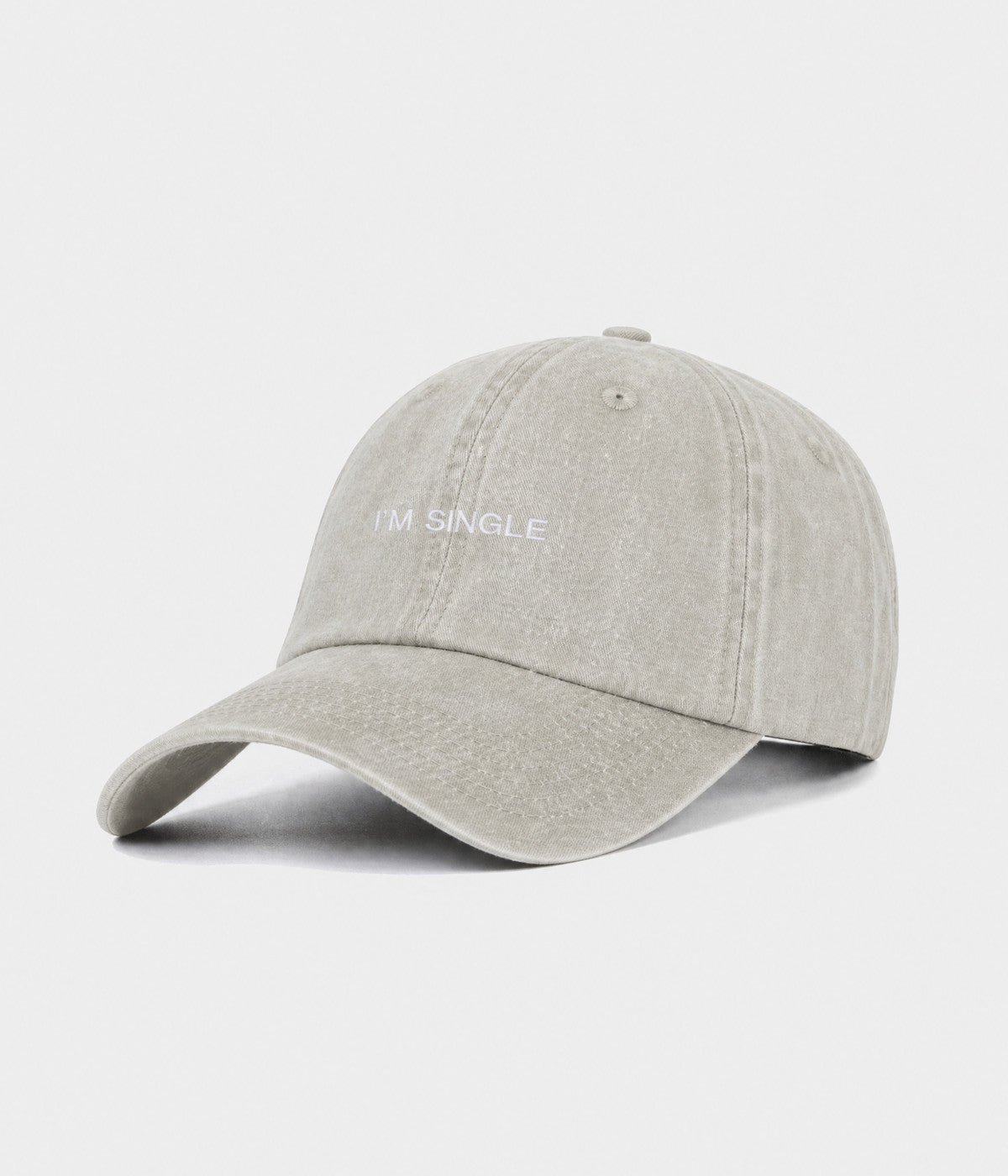 WASHED I'M SINGLE. washed cotton dad cap in GRAYISH SHEEN, side view
