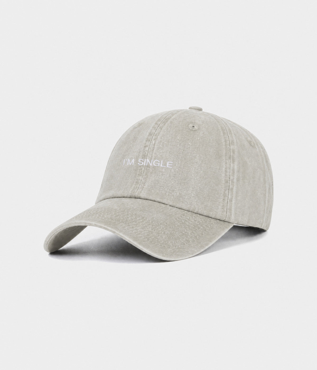 WASHED I'M SINGLE. washed cotton dad cap in GRAYISH SHEEN, side view