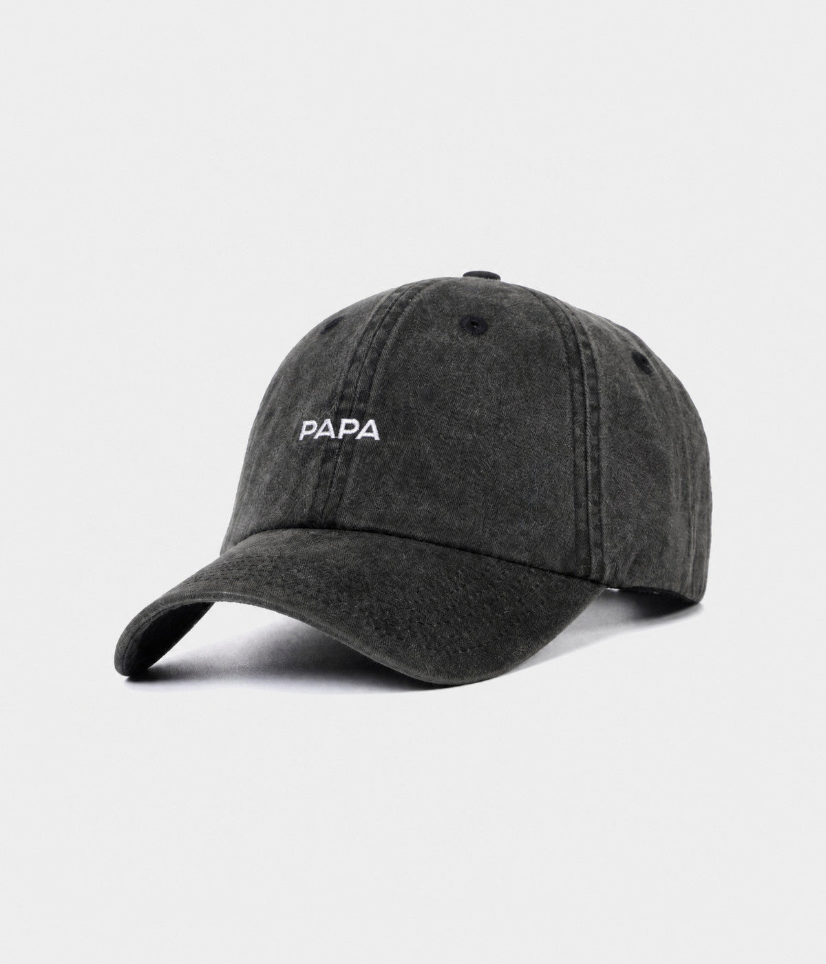 WASHED PAPA. washed cotton dad cap in BLACK, side view