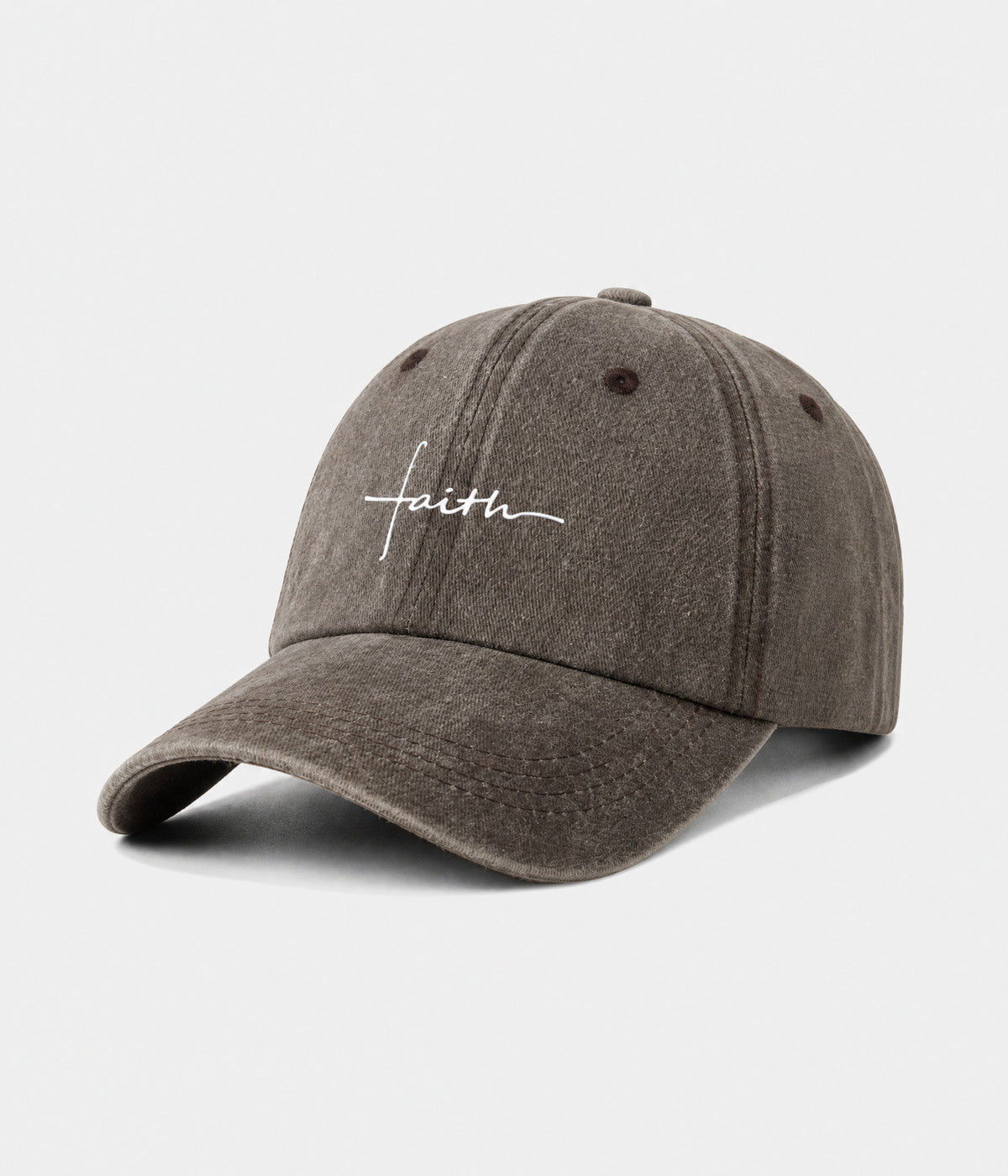 FAITH. washed cotton cap in COFFEE, side view