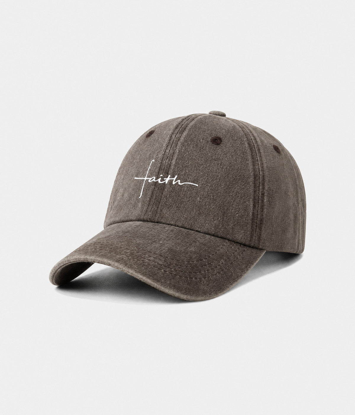FAITH. washed cotton cap in COFFEE, side view