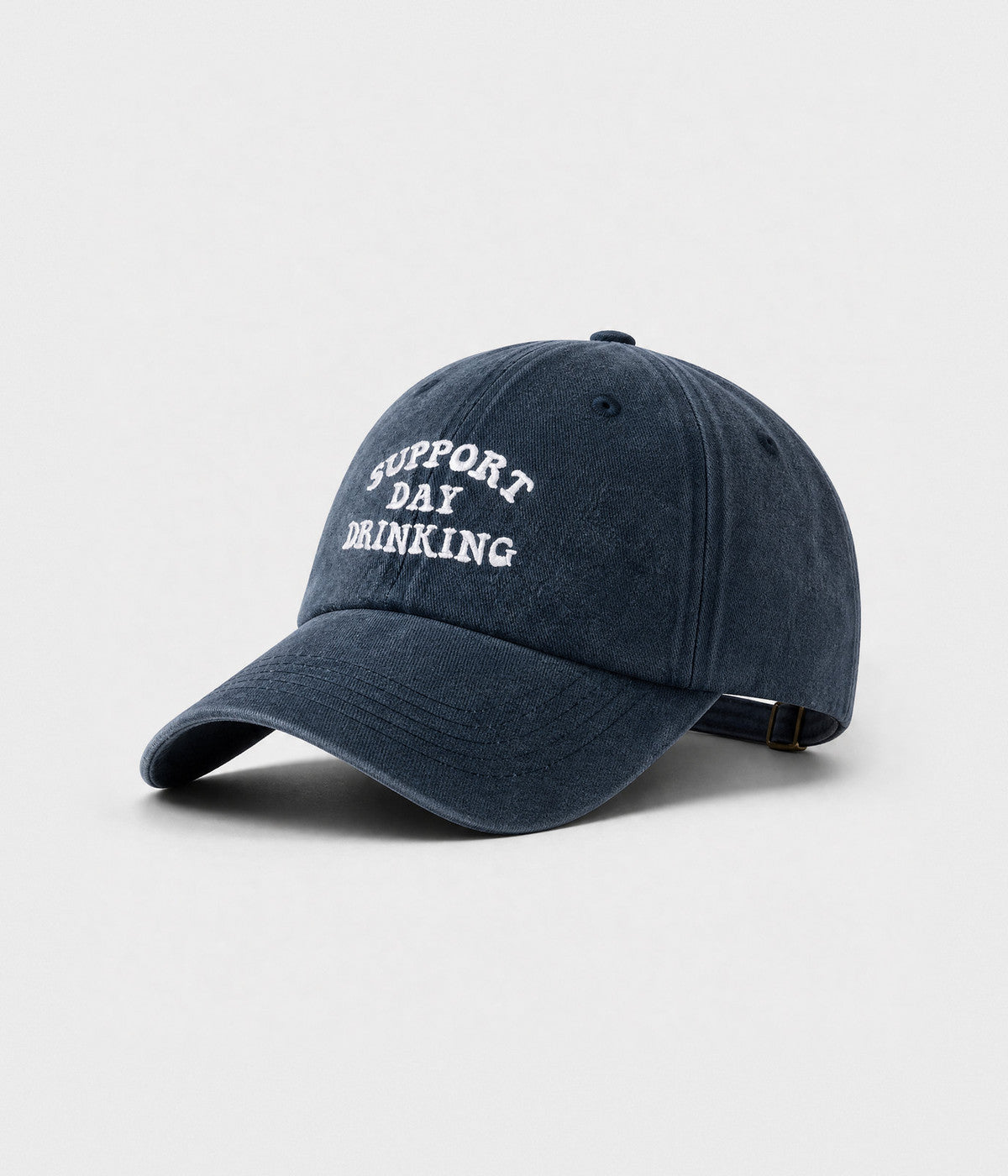 SUPPORT DAY DRINKING. washed cotton cap in NAVY, side view