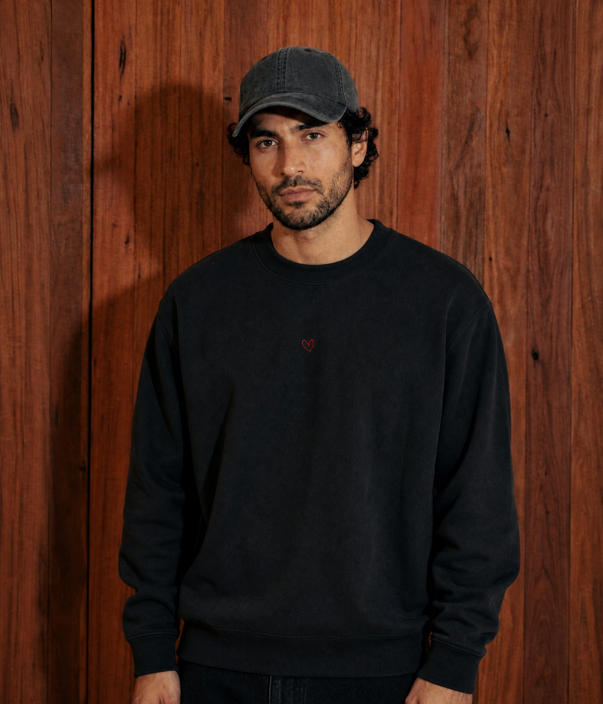 DRAWN HEART SWEATER. — BLACK worn