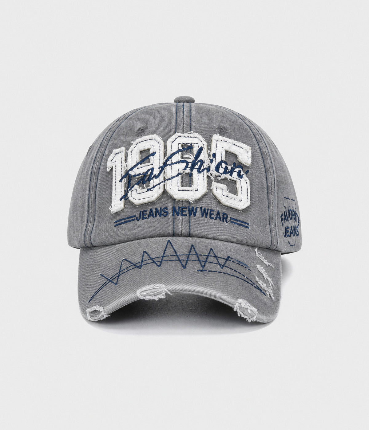 RETRO 1985. washed cotton cap in gray, front view