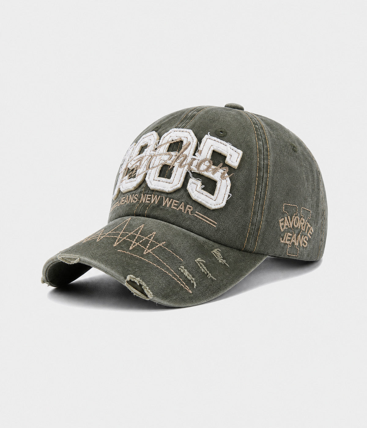 RETRO 1985. washed cotton cap in green, side view