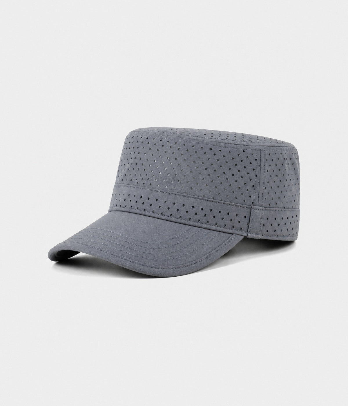 VENTED CADET. perforated cadet cap in grey, side view