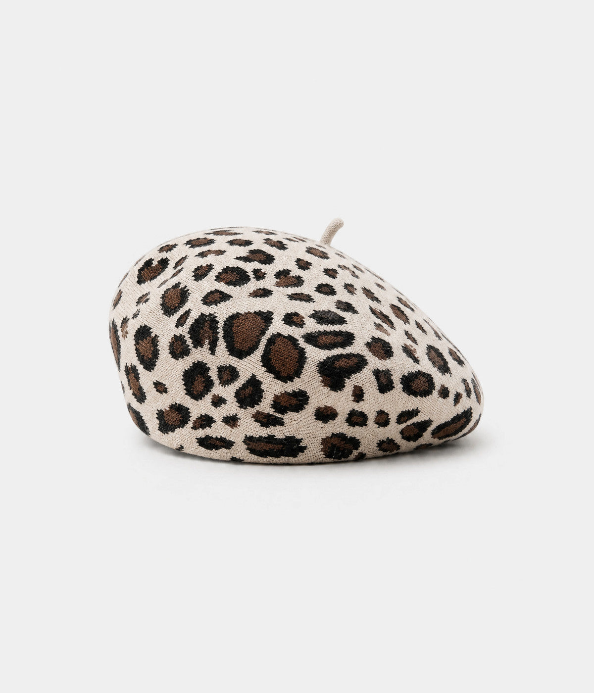 KNITTED LEOPARD BERET. knit beret in BEIGE, front view