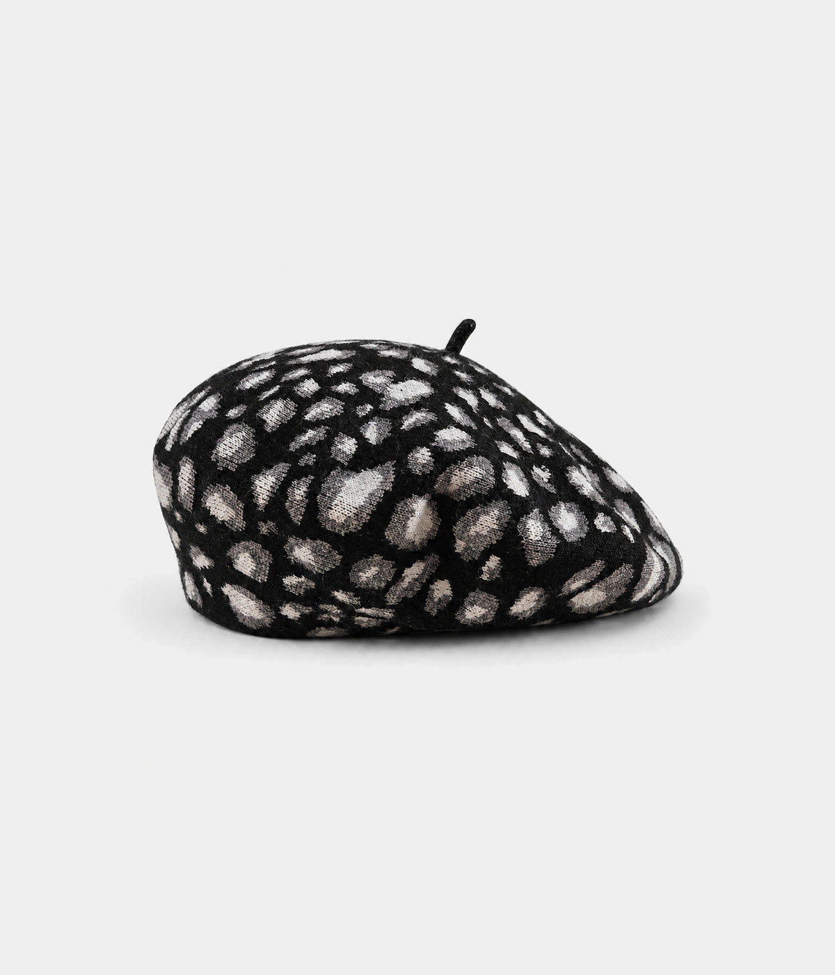 KNITTED LEOPARD BERET. knit beret in BLACK, front view