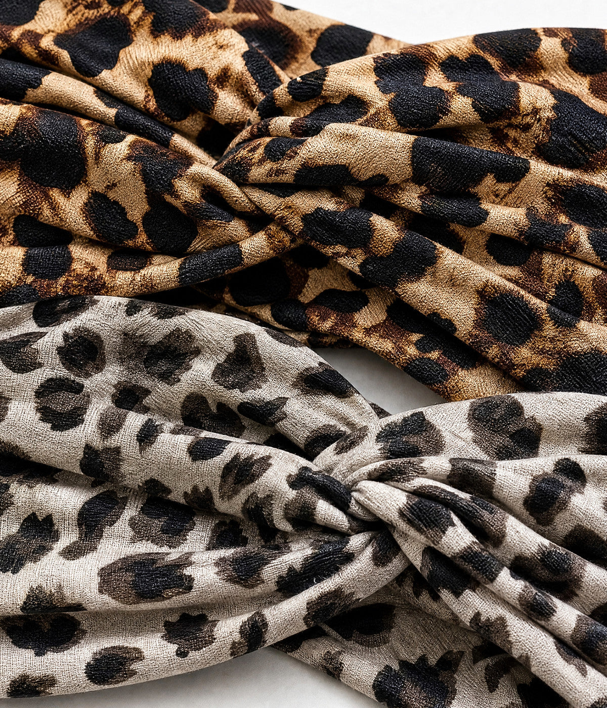 KNOTTED LEOPARD HEADBAND 2-PACK. headband set in LEOPARD, close-up view