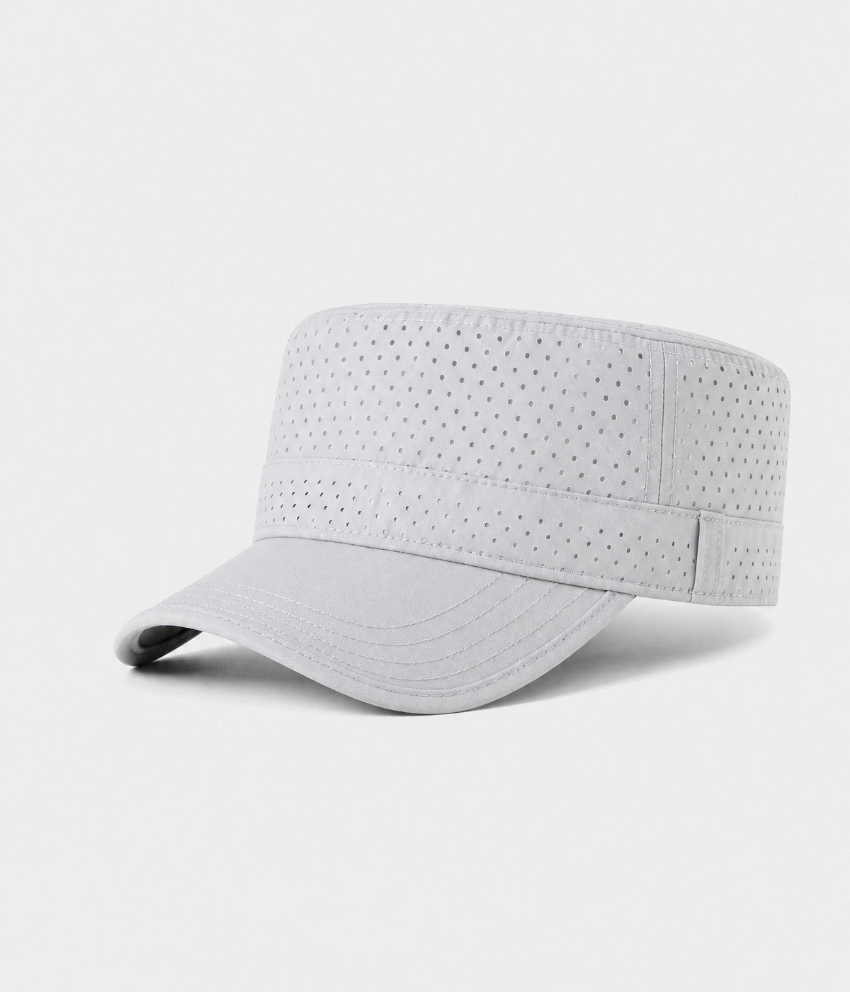 VENTED CADET. perforated cadet cap in light grey, side view
