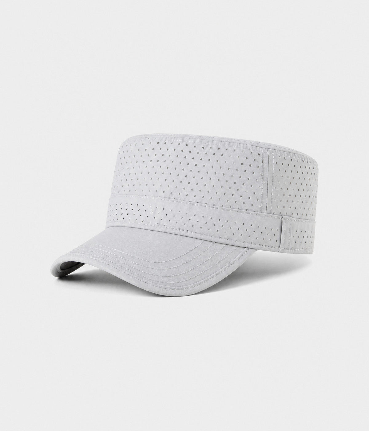VENTED CADET. perforated cadet cap in light grey, side view