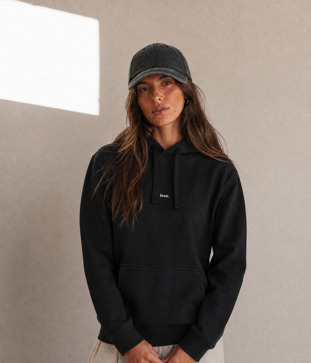 LOVE HOODIE. on model