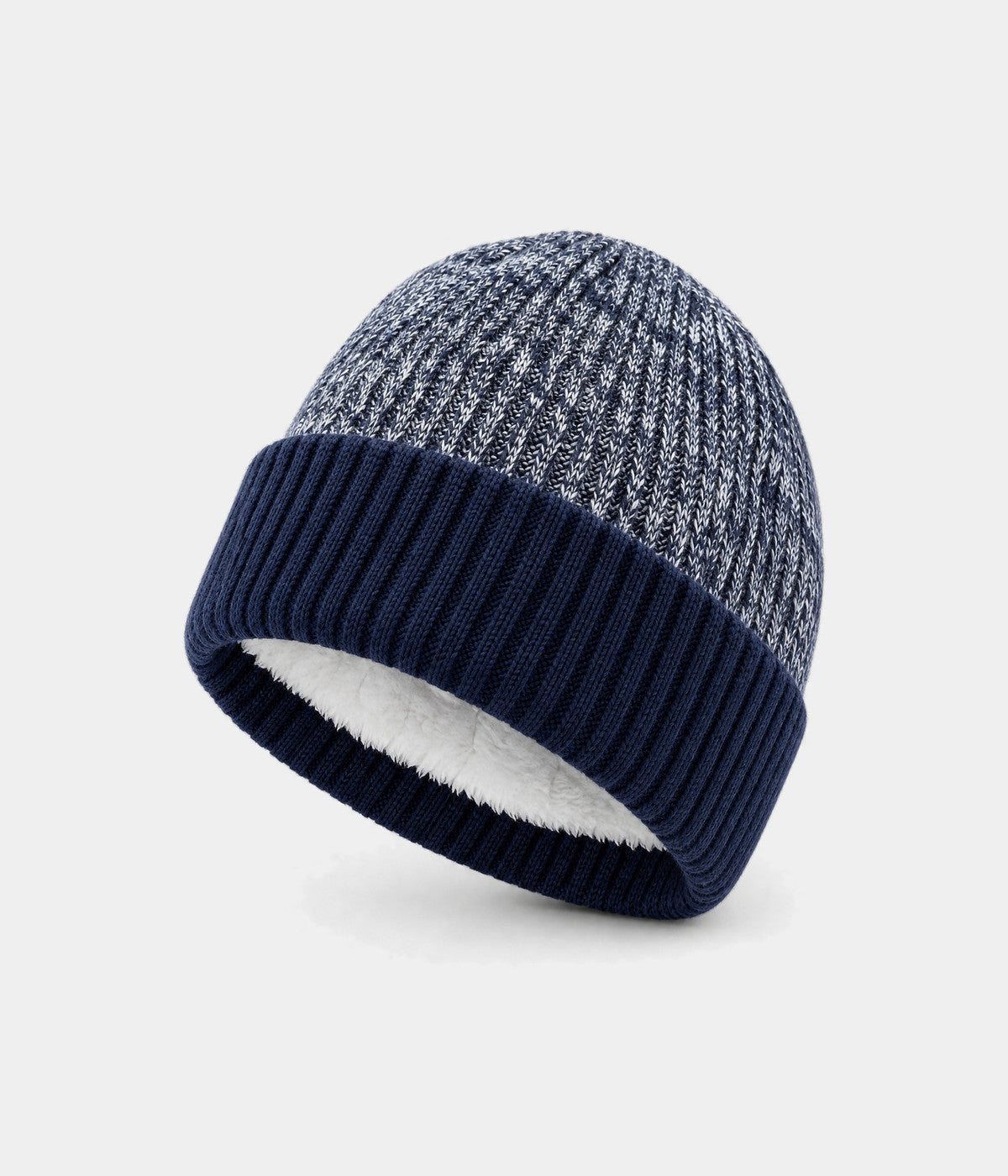 MARLED FLEECE BEANIE. fleece-lined knit beanie in NAVY, front view