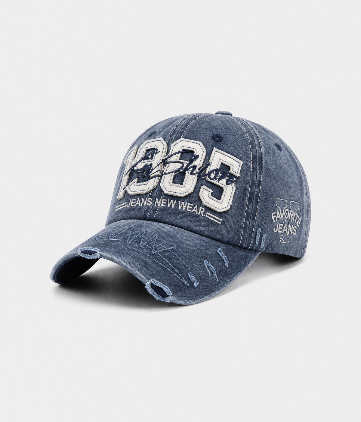 RETRO 1985. washed cotton cap in navy, side view