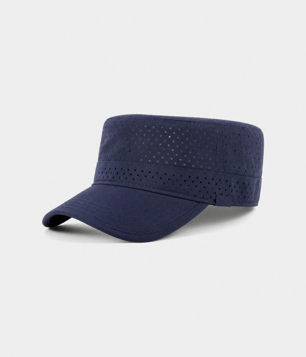 VENTED CADET. perforated cadet cap in navy, side view