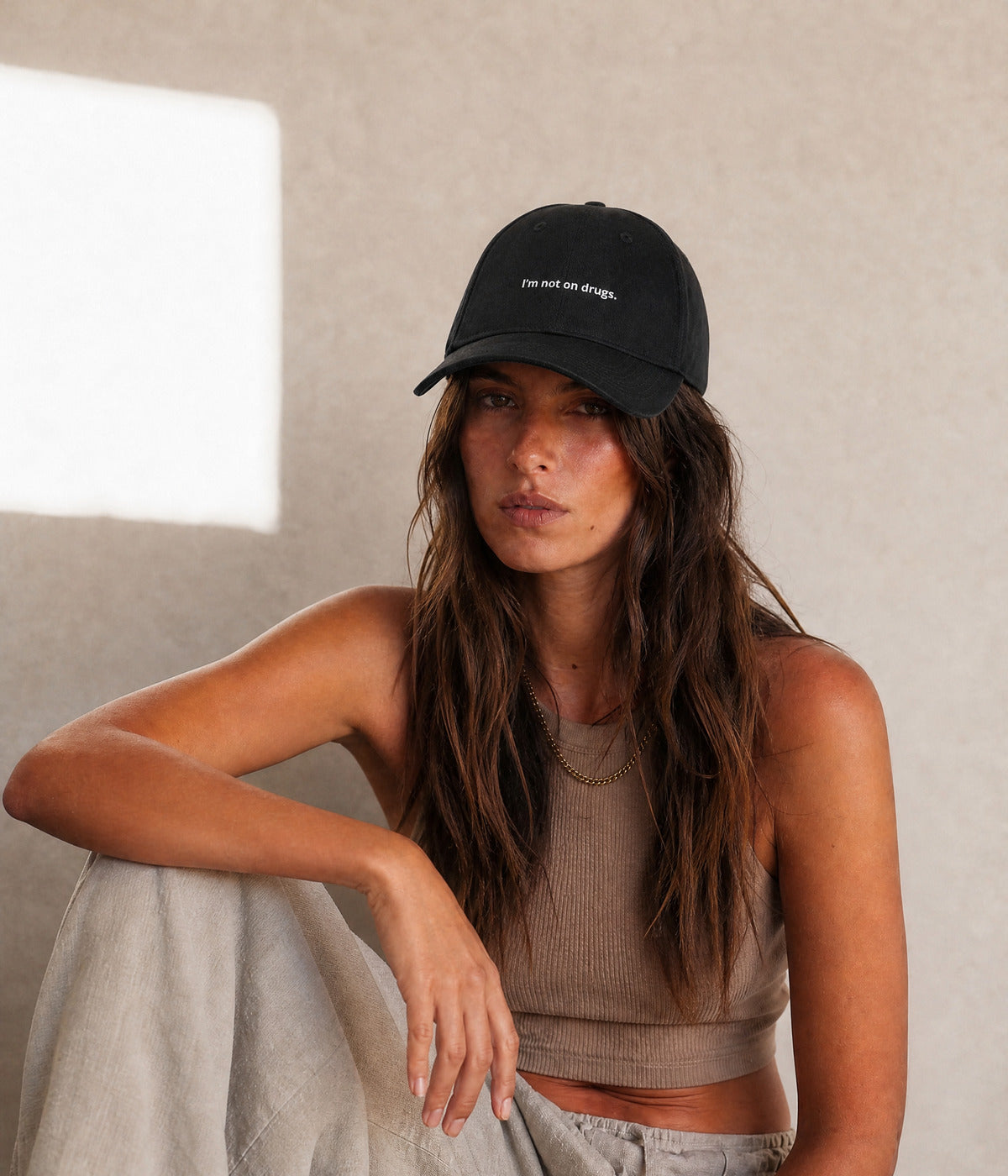 NO DRUGS. worn by a woman