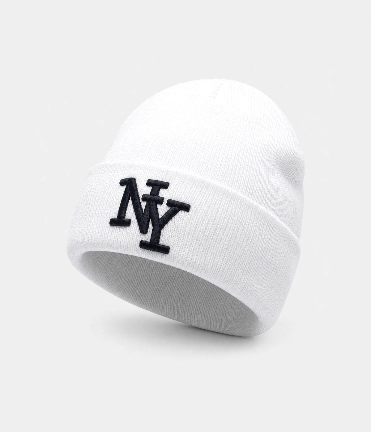 NY BEANIE. ribbed knit beanie in WHITE, front view